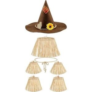 7 Piece Child Kids Wizard of Oz Scarecrow Kids Costume Straw Set Hat